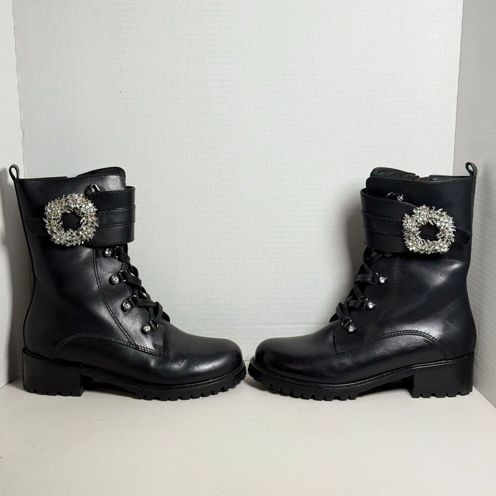 Woman’s Allegra James Combat Boot Style Black Leather Size 7.5